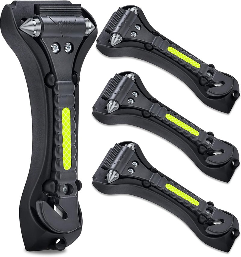 KLSKKJ Car Safety Hammer 4 Pack, Car Window Glass Breaker and Seat Belt Cutter Auto Emergency Escape Tool with Light Reflective Tape for Family Rescue, Life Saving Survival Kit - Image 1